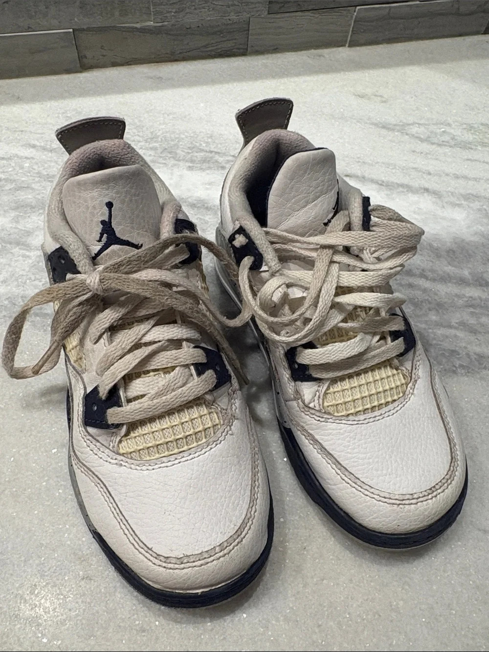 Jordan Retro Sneakers in White, Navy and Cream